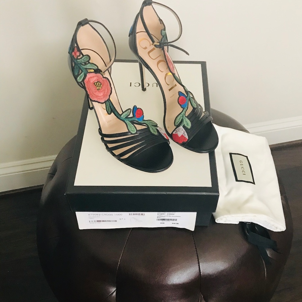 Gucci Ophelia Embroidered Leather  Sandals (New)